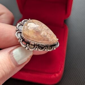 Vintage BohoTeardrop Beige Fossil Coral 🪸 🪸 in Silver Setting Size 8.75